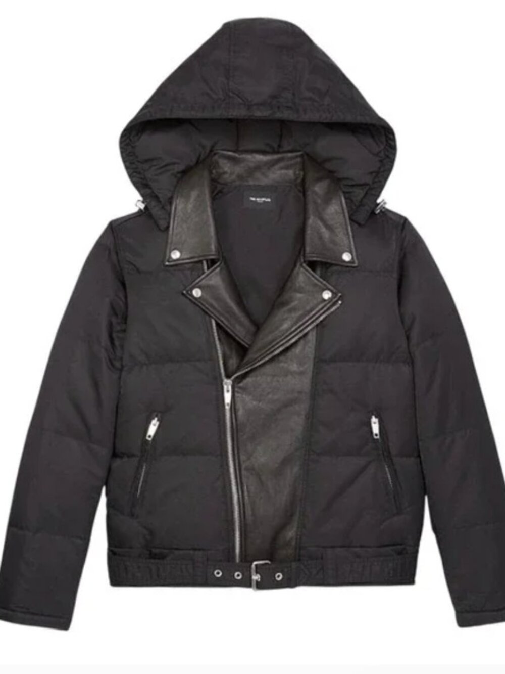 The Kooples Paris Black Leather Down Biker Hooded Jacket, L $815 MSRP